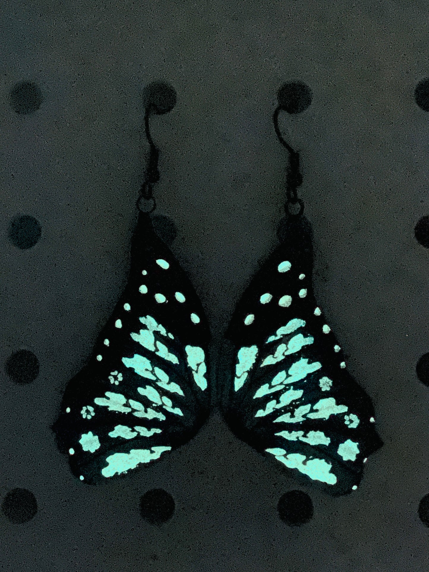 Helemor Blue Morpho butterfly earrings. Glow in the Dark.