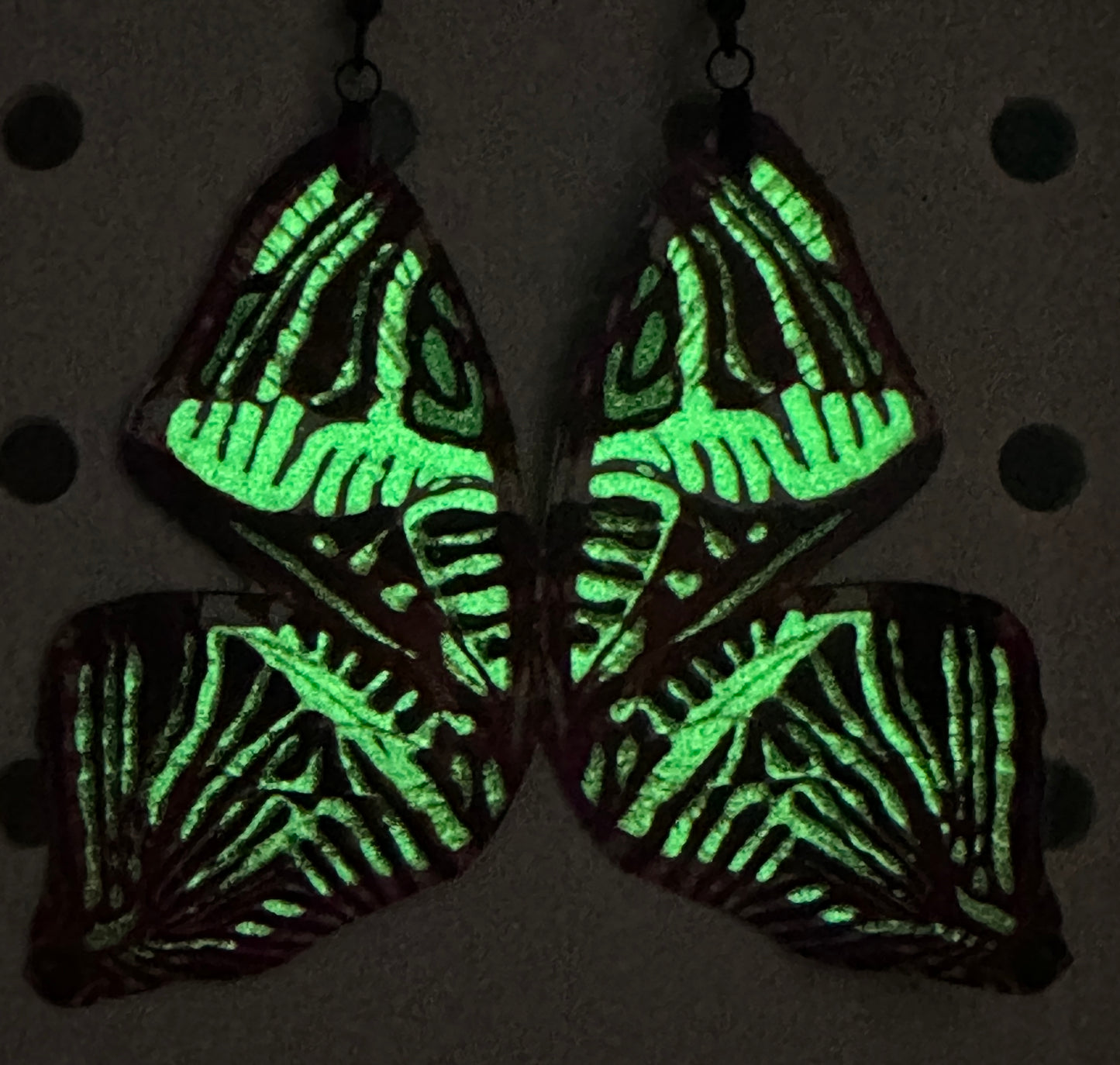 Zebra Mosaic butterfly earrings. Glow in the Dark.