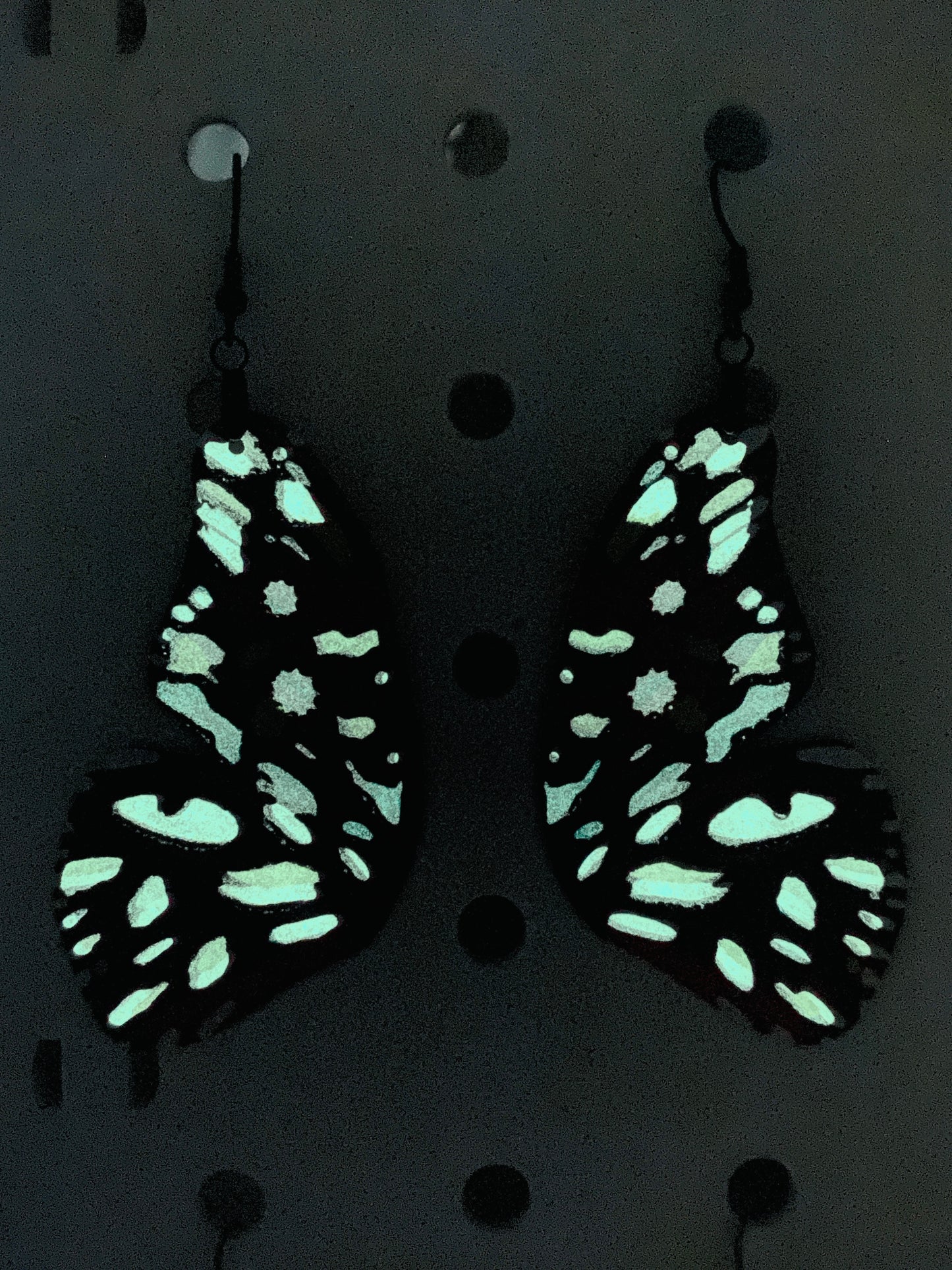 Juno Silverspot butterfly earrings. Glow in the Dark.