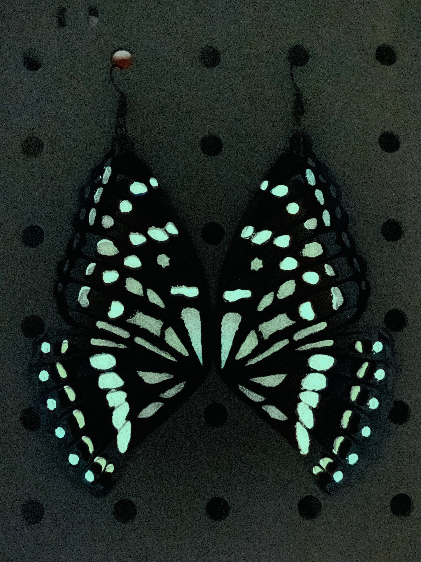 Great Purple Emperor butterfly earrings. Glow in the Dark.
