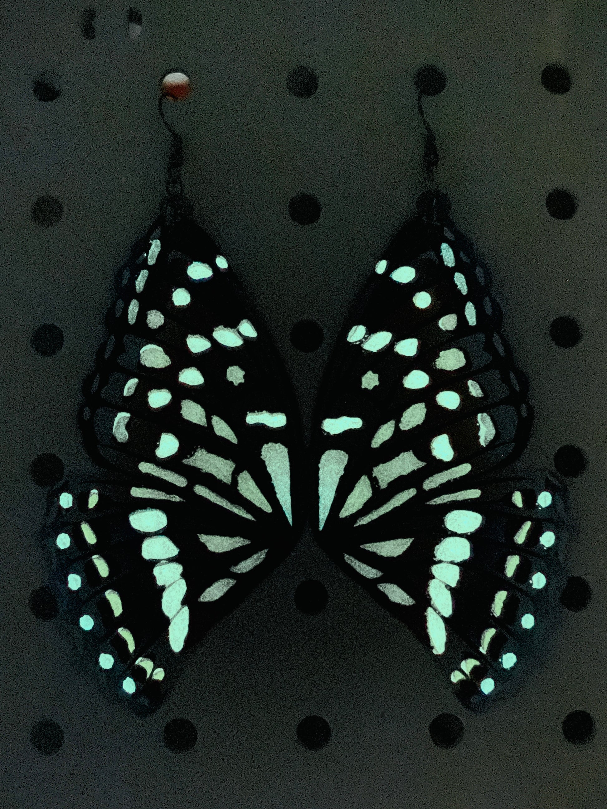 Great Purple Emperor butterfly earrings. Glow in the Dark.