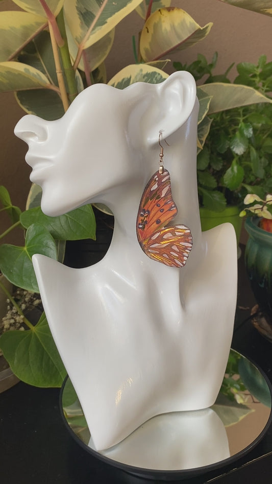Gulf Fritillary Juno Silverspot Butterfly earrings